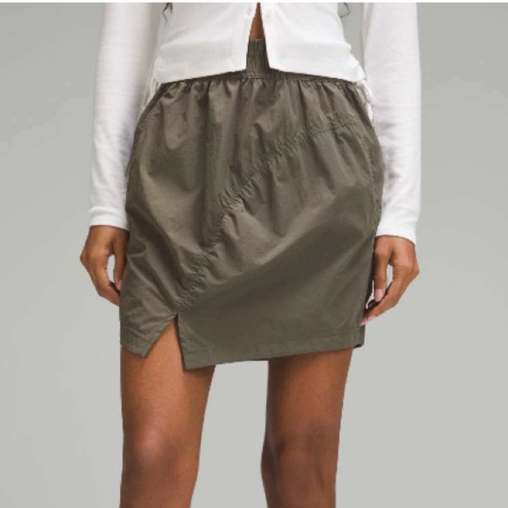 lululemon athletica High-Rise Ruched Mini Skirt in army green